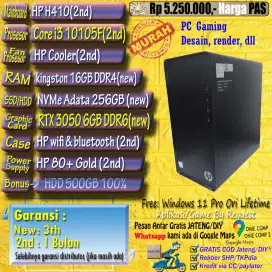 PC intel i3 10105F ram 16GB VGA New RTX 3050 6GB NVMe 256GB