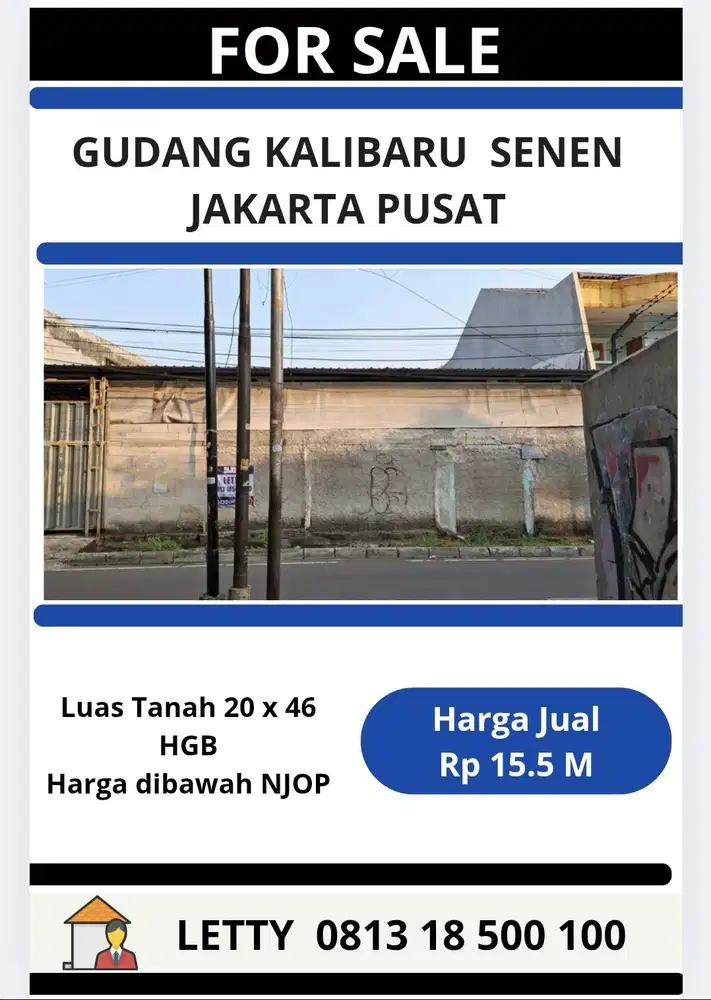 Gudang  Kalibaru Senen Jakarta Pusat Rp 15.5 M Nego
