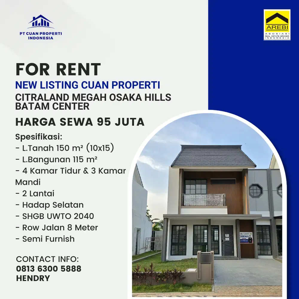 Disewa Cepat Rumah Citraland Megah Osaka Hills Siap Huni Batam Centre