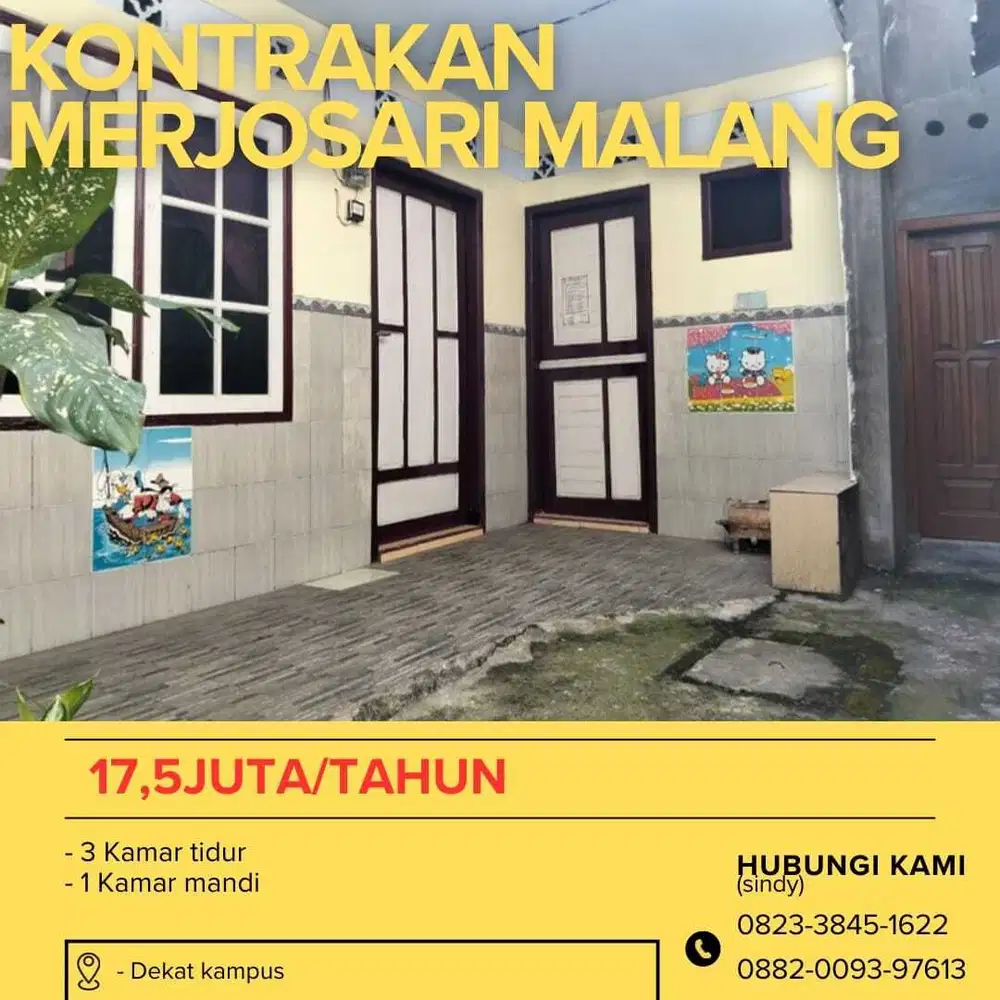 Kontrakan 3 kamar dekat kampus Malang