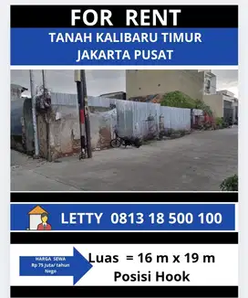 Kavling / Tanah Kalibaru Senen Jakarta Pusat Rp 75 Juta / tahun Nego