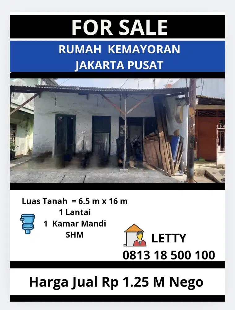 Rumah Kemayoran Jakarta Pusat Rp 1.25 M Nego