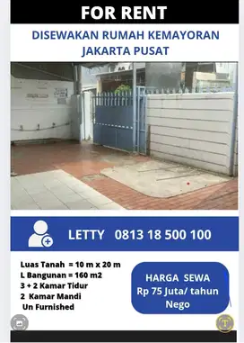 Rumah Kemayoran Jakarta Pusat Rp 75 Juta / tahun Nego