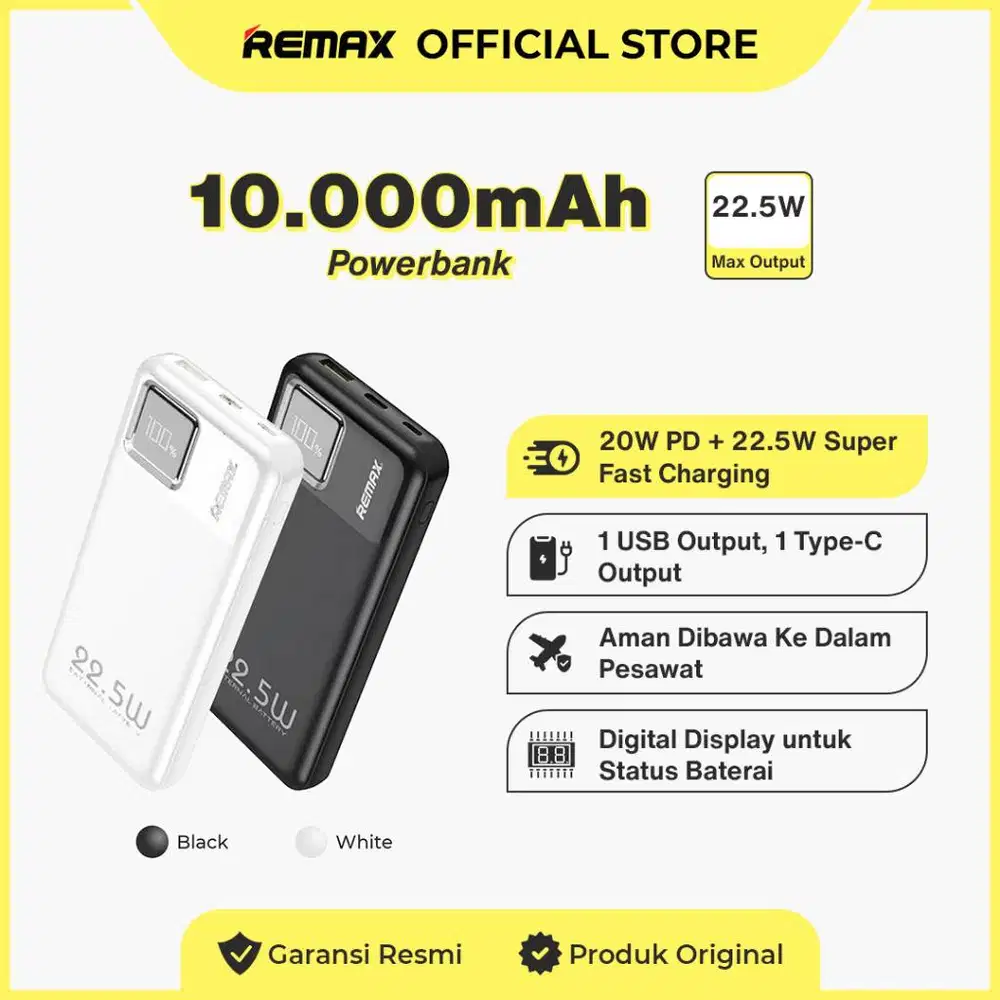 Remax Powerbank Slim Flight Friendly PD+QC 22,5W 10000mAh Digital Disp