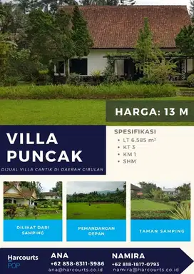 DIJUAL VILLA MEWAH DI PUNCAK AREA CIBULAN
