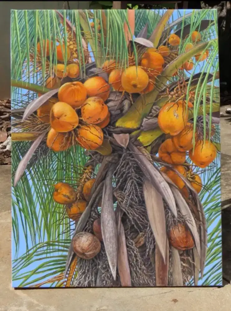 Dijual lukisan kanvas pohon kelapa 120x100 cm