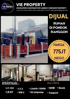 Jual rumah Pondok ranggon 775jt/nego