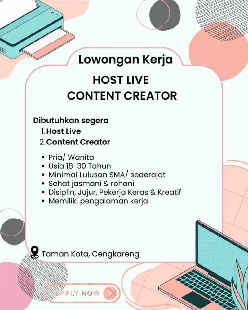 Lowongan Kerja Host Live dan Content Creator dan QC