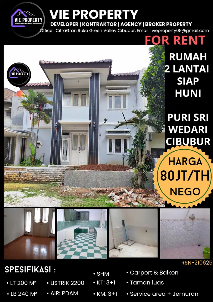 RAPI. DISEWAKAN RUMAH SIAP HUNI DI PURI SRI WEDARICIBUBUR RIVERSIDE