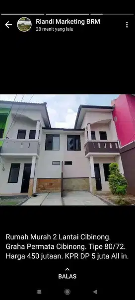 Di Jual DP 10 juta Sudah Dapat Rumah Siap Huni Lokasi di  Cibinong