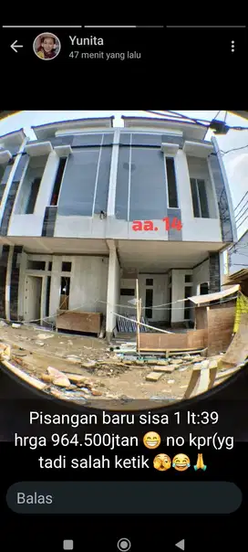 Rumah 2 lantai Bangunan Baru lokasi strategis