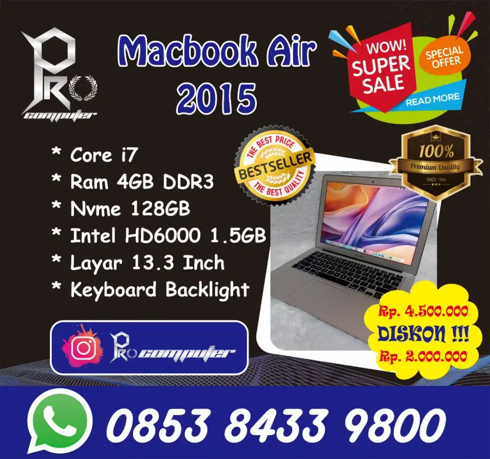 Macbook Air 2015 13Inch Like New 98% Prokomputer