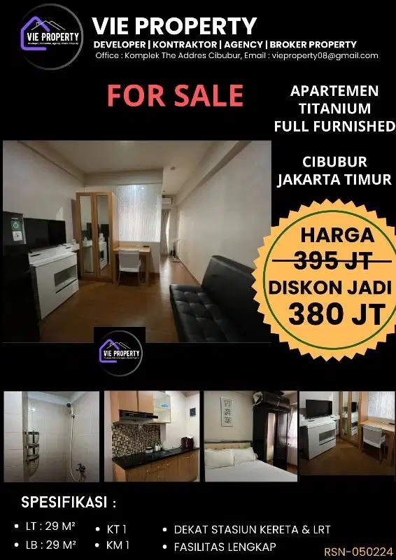 TURUN HARGA! Apartemen type studio Cibubur Jaktim