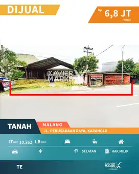 Dijual Tanah Super Luas Nol Jalan Raya Jl Perusahaan Karanglo Malang