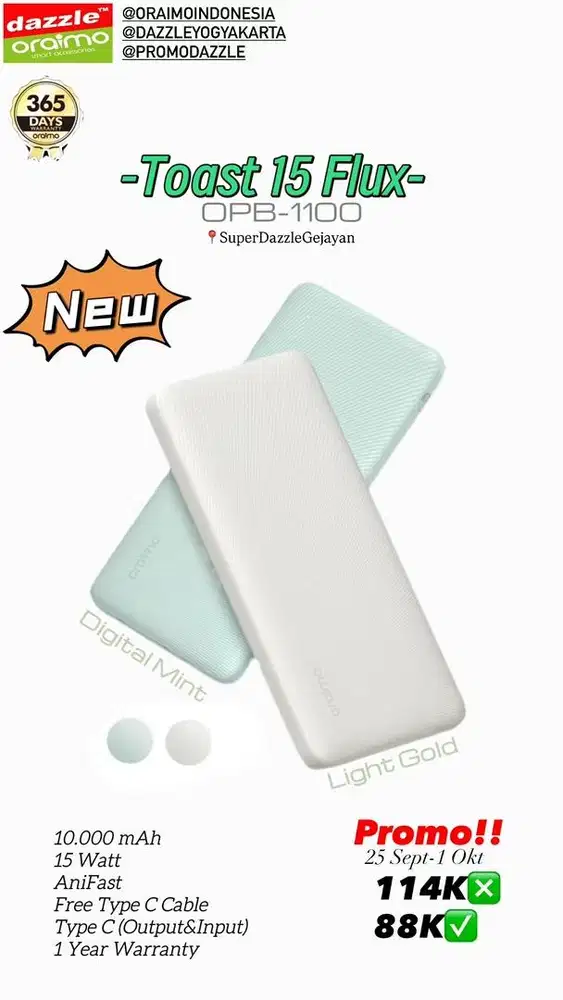 Powerbank 10.000mAh 15 Watt OPB-1100D