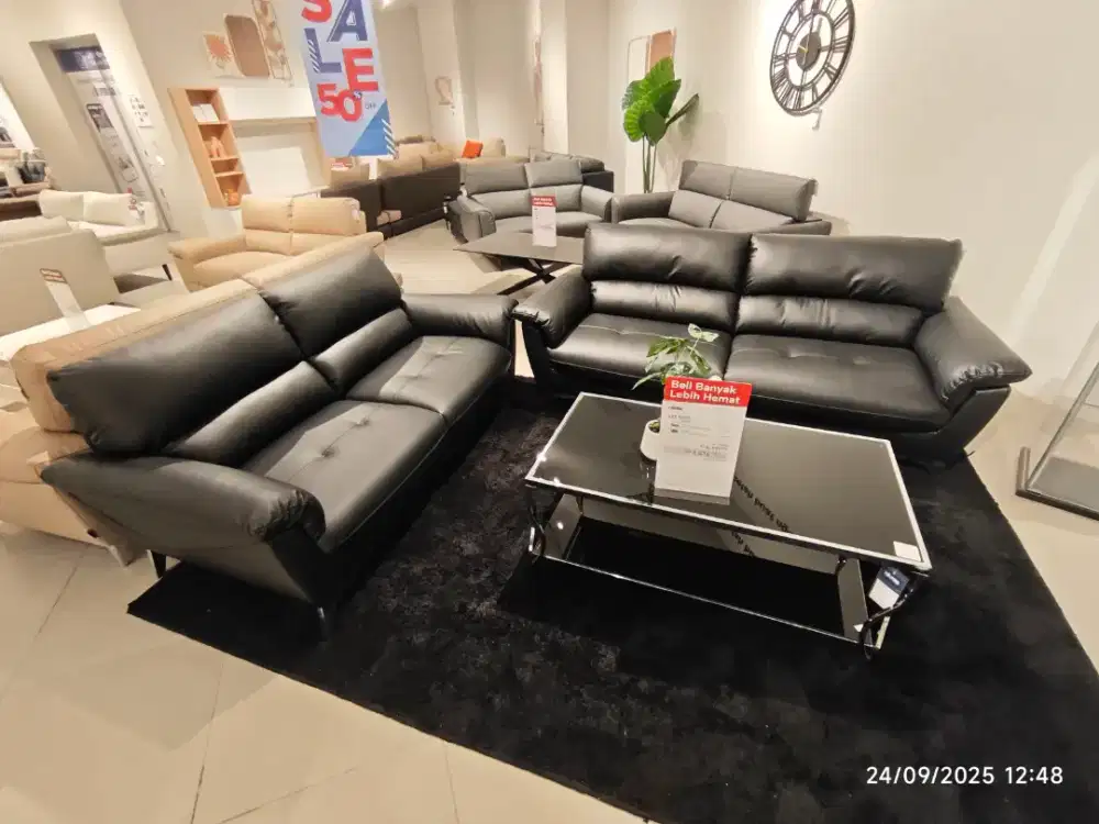 Downe Set Sofa Kulit 2 & 3 Seater - Hitam