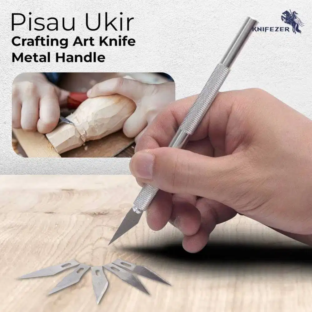 Pisau Ukir Seni isi 5 Cutter Hobby Crafting Art Knife Metal Handle Bla