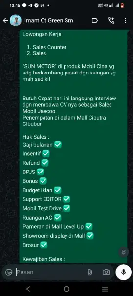 Sales Counter & Sales Sun Motor Mobil Jaecoo
