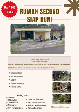 RUMAH SECOND SIAP HUNI DEKAT EXIT TOL MANISRENGGO