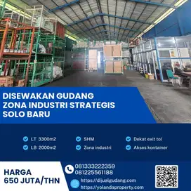 Disewakan Gudang Zona Industri Sangat Strategis Solo Baru 3300m2