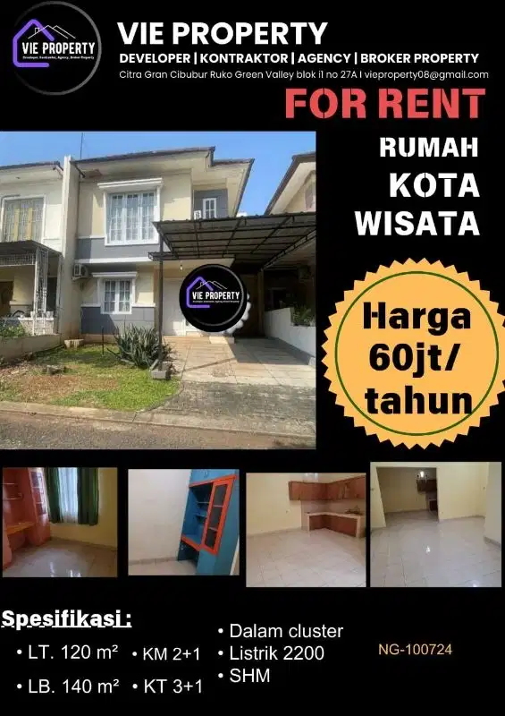 DISEWAKAN MURAH, RUMAH RAPI SIAP HUNI DI KOTA WISATA CUBUBUR