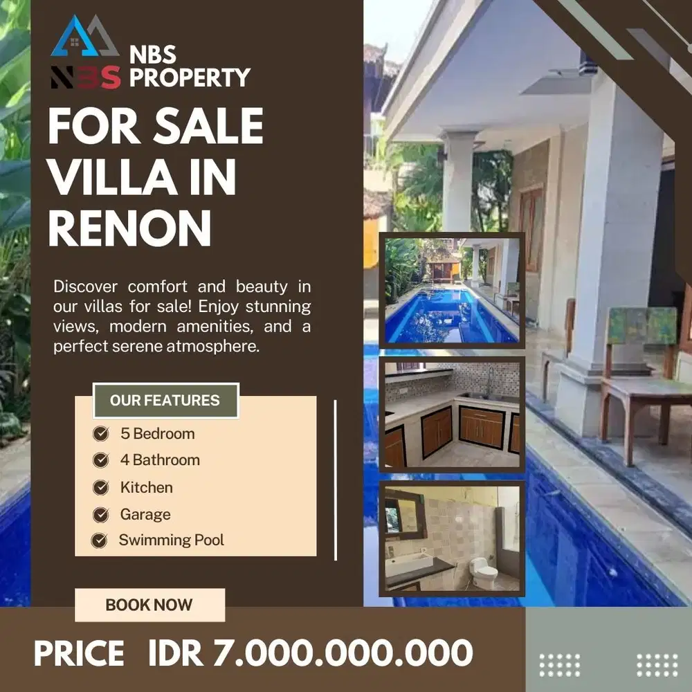 FOR SALE VILLA KAWASAN JALAN BATUR SARI SANUR STRATEGIS DEKAT RENON