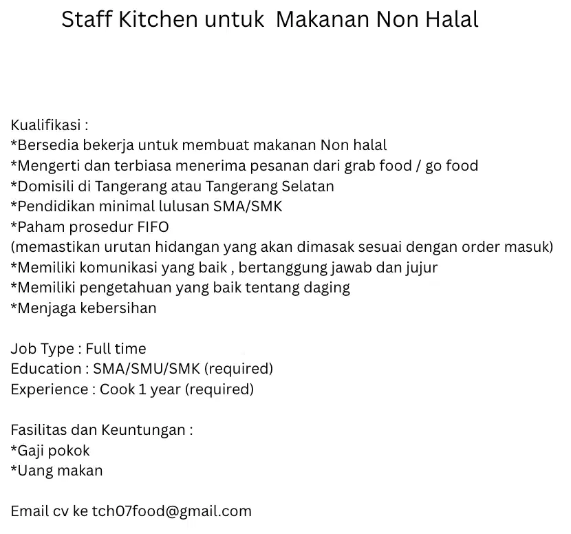 Lowongan Kerja - Makanan Non Halal