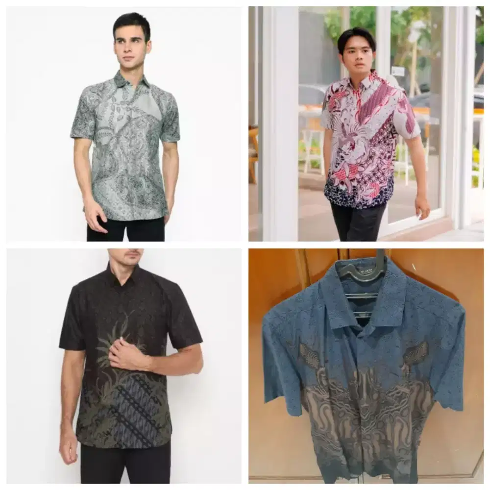 Kemeja Batik Pria Premium Pendek Size L Slim Fit Motif Keren Like New