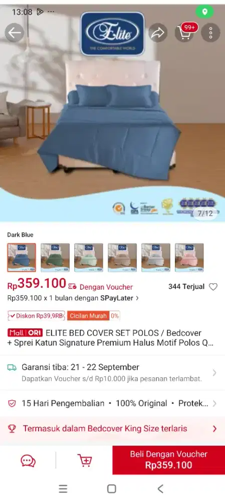 Elite bed cover set ukuran 180x200