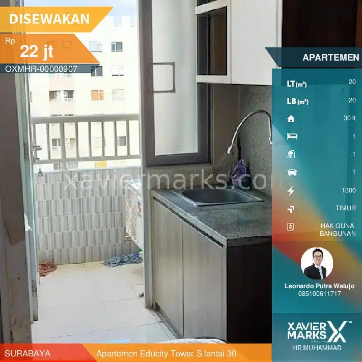 Disewakan Apartemen Educity Tower S lantai 30