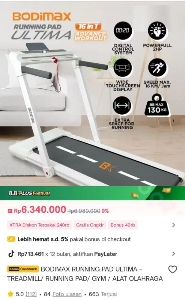 BODIMAX TREADMILL,RUNNING PAD ULTIMA (BEKAS BERKUALITAS)