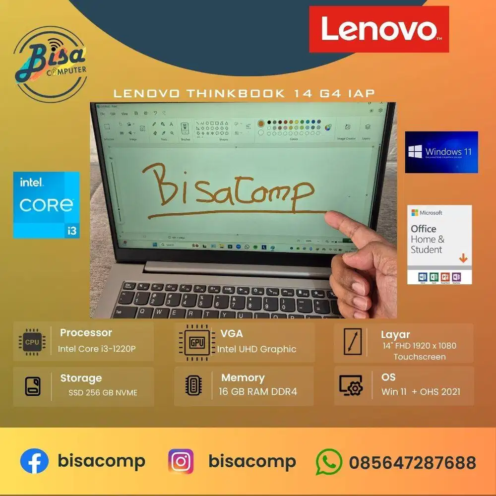 Lenovo Thinkbook 14 G4 IAP Core i3 SSD 256gb Ram 16gb 14inchFHD Touchs