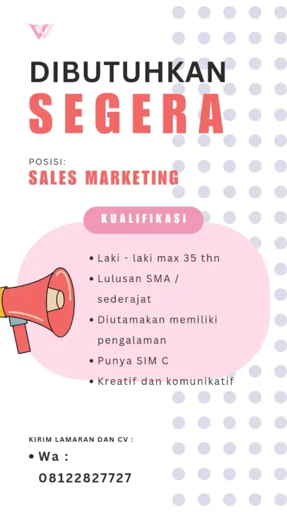 Dibutuhkan sales marketing