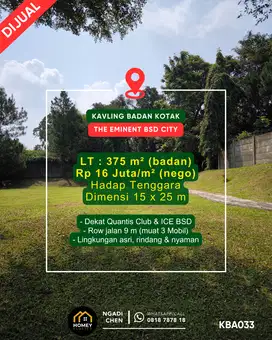 Kavling Badan Kotak 375 m²  The Eminent dekat Quantis Club BSD City