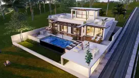 villa dengan arsitektur modern view laut di senggigi Lombok