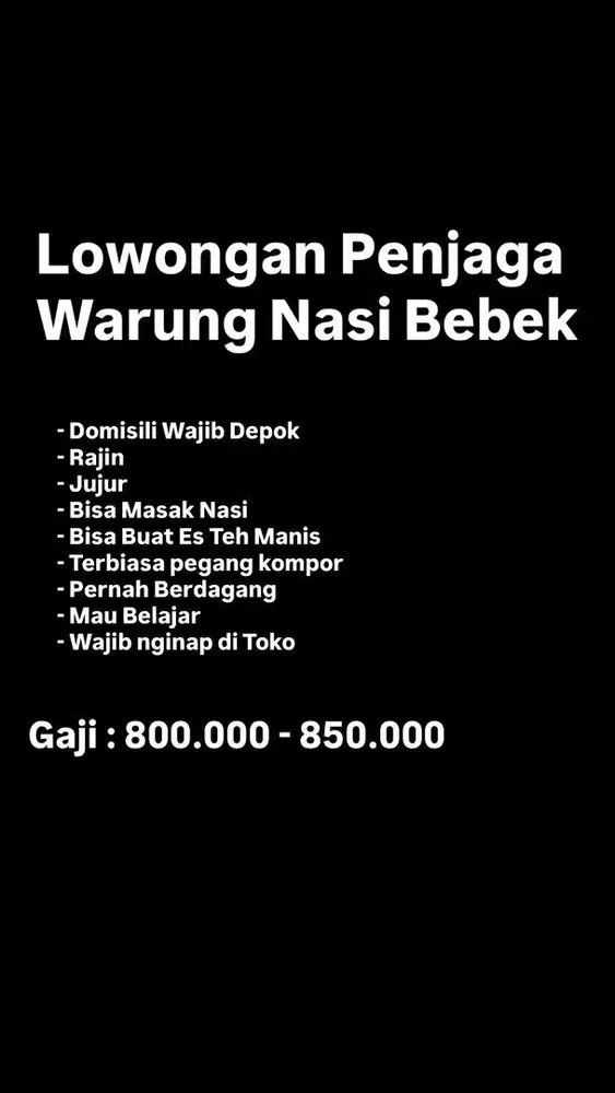 Lowongan Penjaga Warung Nasi Bebek
