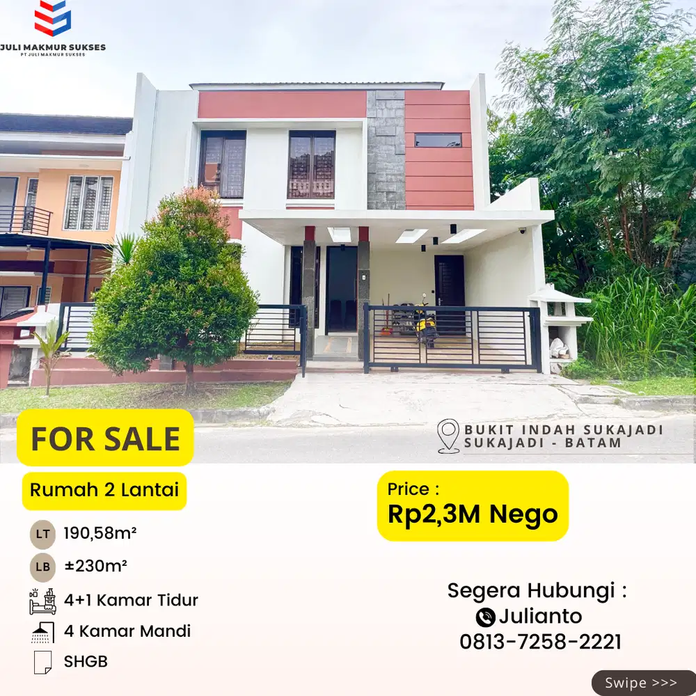 Dijual CEPAT Rumah 2 Lantai di Bukit Indah Sukajadi Batam