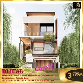 DIJUAL BARU RUMAH 3 Lantai Modern Minimalis di Citra Garden 5 Cengkareng - Jakarta Barat