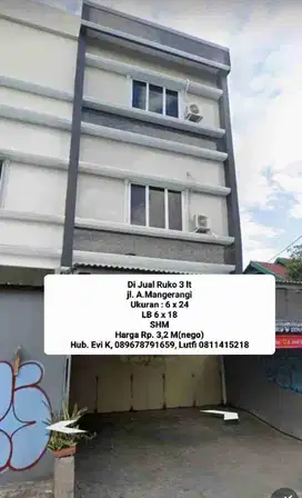 Dijual Ruko 3 lt Jl. A. Mangerangi Makassar