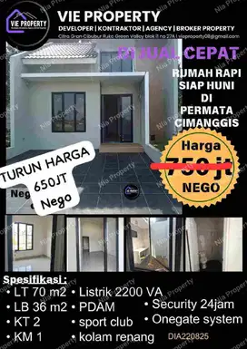 Turun Harga 650Jt Nego Jual Rumah Siap Huni. Permata Cimanggis Cibubur.