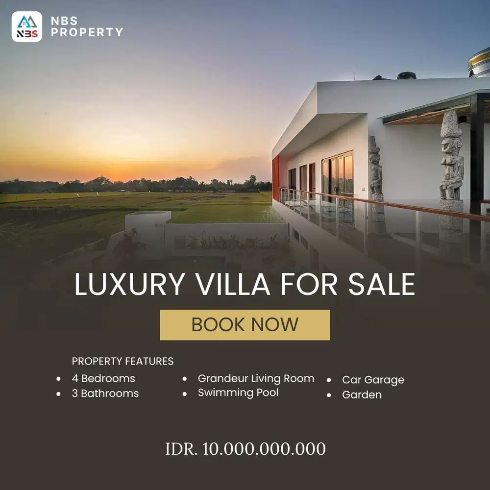 FOR SALE  VILLA LUXURY LANTAI 2 VIEW SAWAH DAN LAUT AREA TABANAN