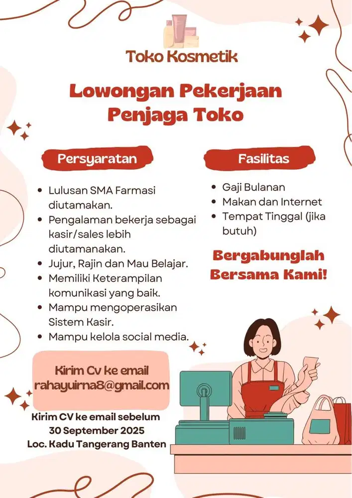 Lowongan Kerja Penjaga Toko Kosmetik – Kadu, Tangerang Banten