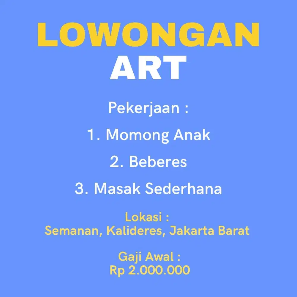 Lowongan ART di Jakarta Barat