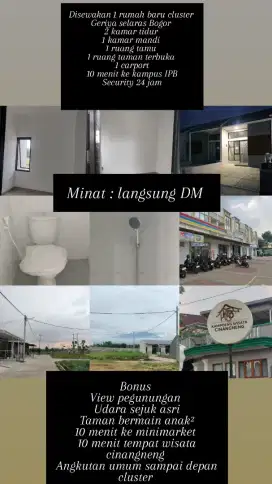 Disewakan kamar kosan / 1 unit rumah baru di dalam cluster