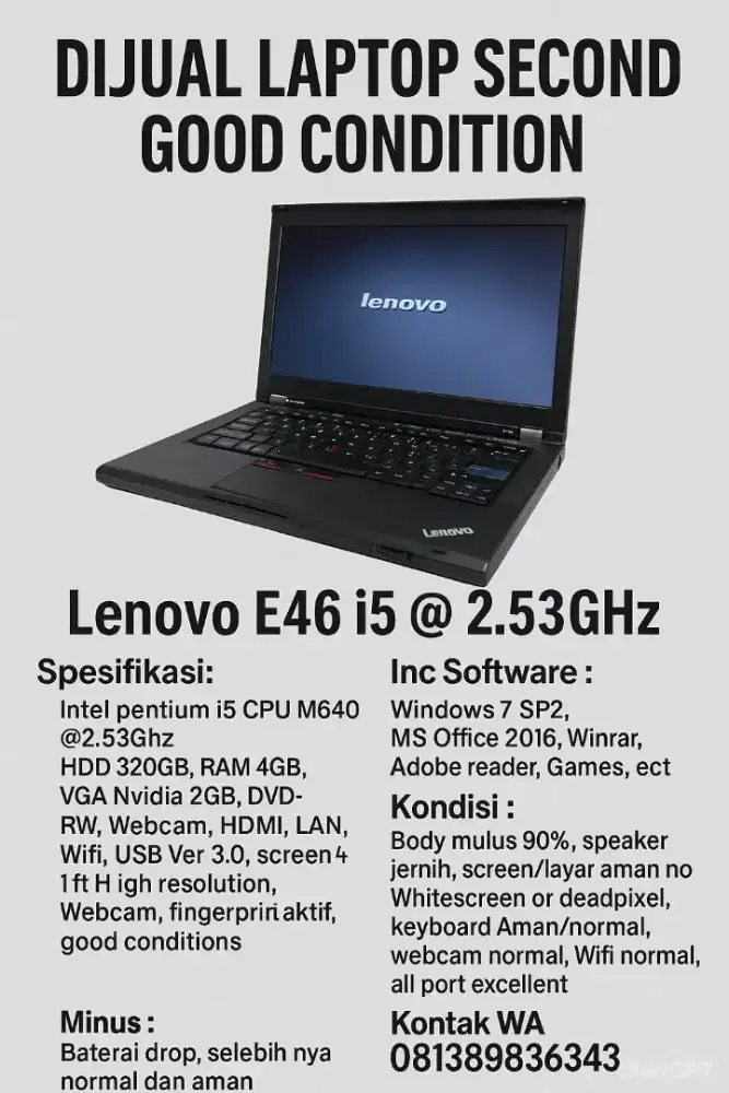 Lenovo E46 i5 2.53Ghz