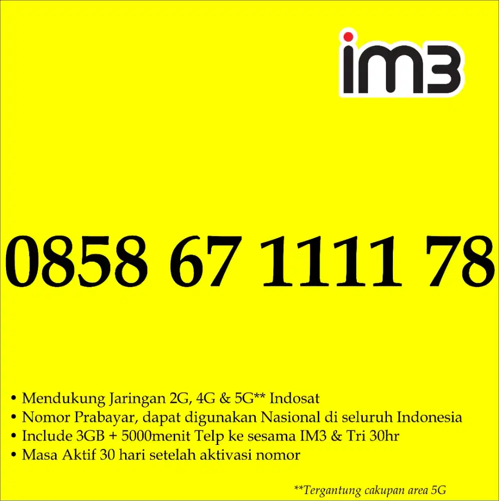 Perdana Nomor Cantik Indosat IM3 Kwartet 1111 Free Ongkir