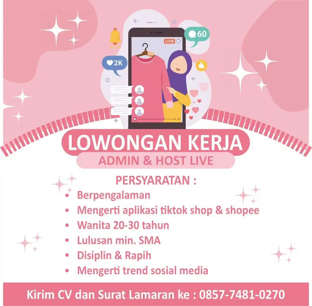 LOWONGAN KERJA ADMIN TOKO & HOST LIVE