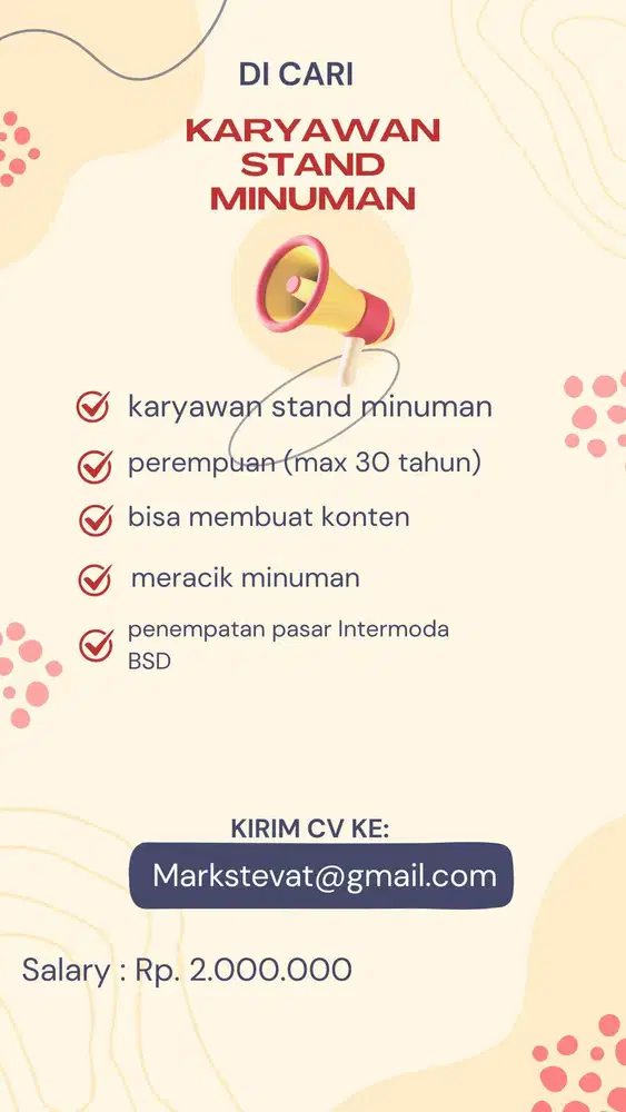 DIBUTUHKAN KARYAWAN STAND MINUMAN