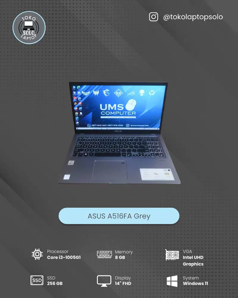 ASUS A516FA INTEL CORE I3 1005G1 Ram 8GB SSD 256GB