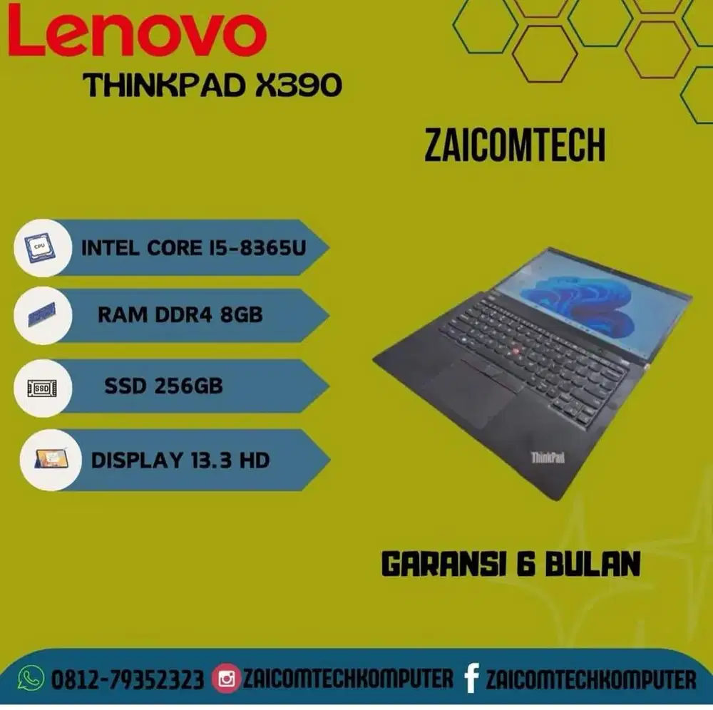 Laptop Lenovo Thinkpad i5 Gen8 Ram 8Gb Ssd 256gb garansi 6bln